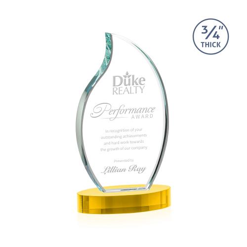 Awards and Plaques - Crystal Trophies - Summers on Alberton Base Gold Flame Crystal Trophy