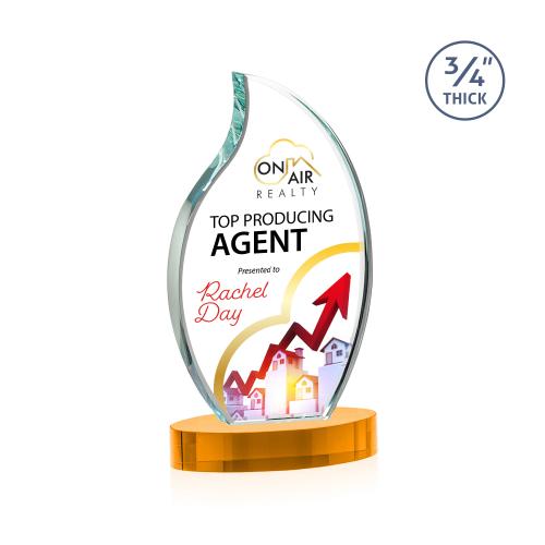 Awards and Plaques - Crystal Trophies - Summers Full Color on Alberton Base Amber Flame Crystal Trophy