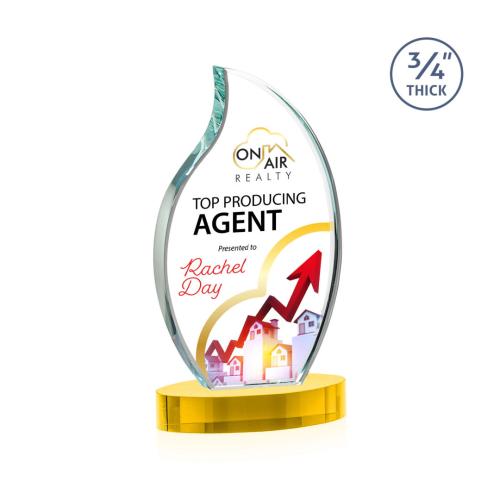 Awards and Plaques - Crystal Trophies - Summers Full Color on Alberton Base Gold Flame Crystal Trophy