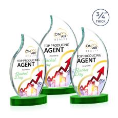 Summers Full Color on Alberton Base Green Flame Crystal Trophy - Custom Trophies