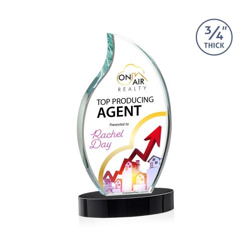 Awards and Plaques - Crystal Trophies - Summers Full Color on Alberton Base Black Flame Crystal Trophy