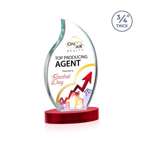 Awards and Plaques - Crystal Trophies - Summers Full Color on Alberton Base Red Flame Crystal Trophy