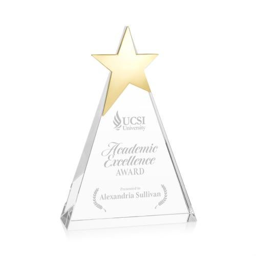 Awards and Plaques - Crystal Trophies - Hinkle Gold Star Pyramid Crystal Trophy