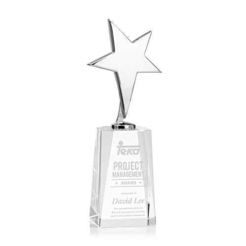 Awards and Plaques - Crystal Trophies - Spicer Chrome Star on Chandler Base - Clear