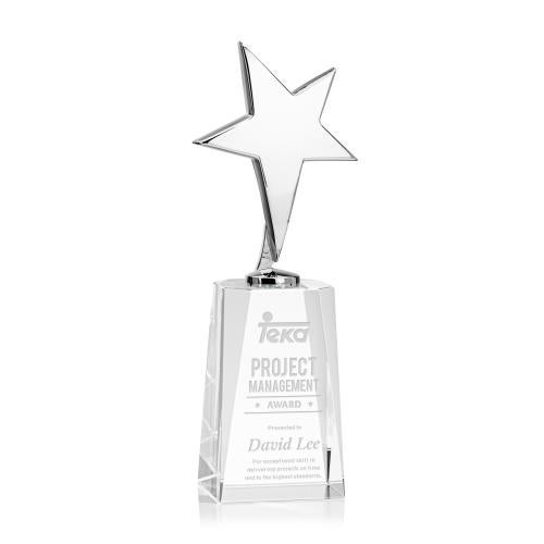 Awards and Plaques - Crystal Trophies - Spicer Chrome Star on Chandler Base - Clear