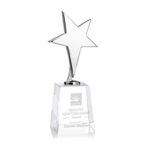 Trophies - Premium Metal Trophies - Spicer Chrome Star on Medium Crystal Base - Clear