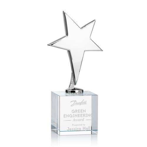 Trophies - Star Trophies - Spicer Chrome Star on Square Crystal Base - Clear