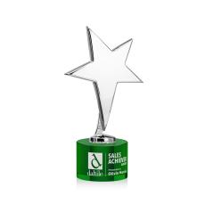 Spicer Chrome Star on Round Base - Green - Trophies