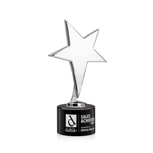 Trophies - Star Trophies - Spicer Chrome Star on Round Base - Black