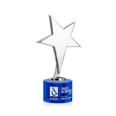 Spicer Chrome Star on Round Base - Blue - Trophies