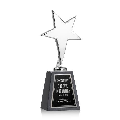 Trophies - Star Trophies - Spicer Chrome Star on Tall Marble Base - Black