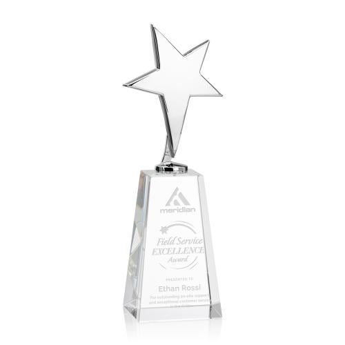 Trophies - Star Trophies - Spicer Chrome Star on Tall Crystal Base - Clear