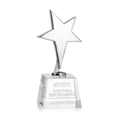 Trophies - Star Trophies - Spicer Chrome Star on Small Crystal Base - Clear