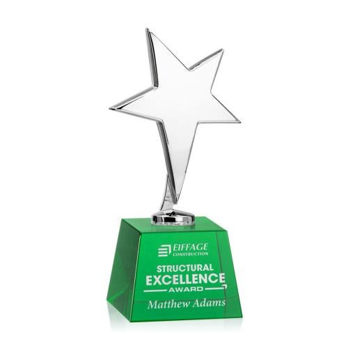 Trophies - Star Trophies - Spicer Chrome Star on Small Crystal Base - Green