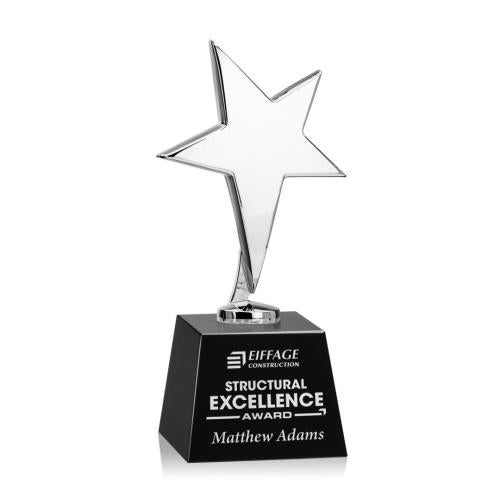 Trophies - Star Trophies - Spicer Chrome Star on Small Crystal Base - Black