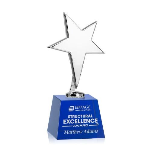 Trophies - Star Trophies - Spicer Chrome Star on Small Crystal Base - Blue