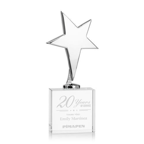 Trophies - Star Trophies - Spicer Chrome Star on Woodlawn Base - Clear