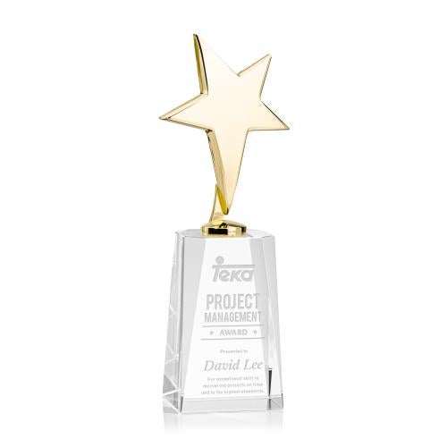 Awards and Plaques - Crystal Trophies - Spicer Gold Star on Chandler Base - Clear