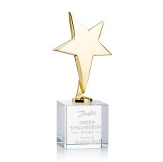 Spicer Gold Star on Square Crystal Base - Clear - Trophies