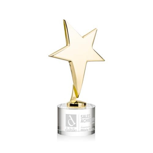 Trophies - Star Trophies - Spicer Gold Star on Round Base - Clear