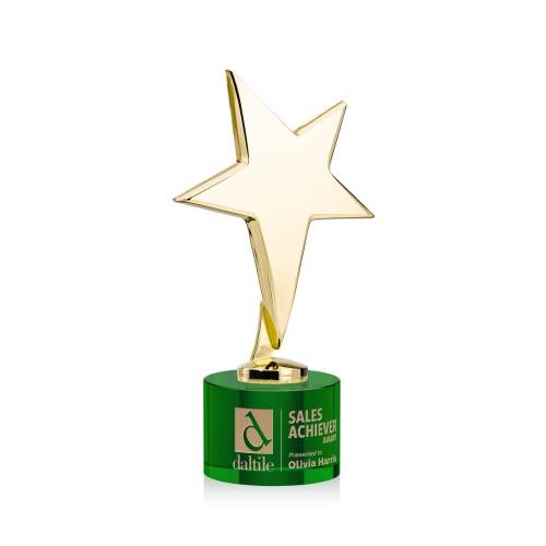 Trophies - Star Trophies - Spicer Gold Star on Round Base - Green