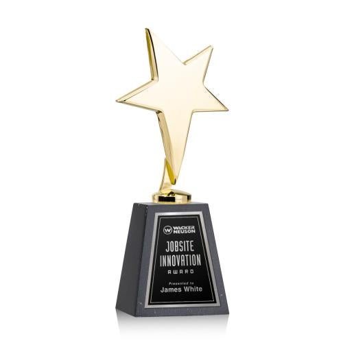Trophies - Star Trophies - Spicer Gold Star on Tall Marble Base - Black