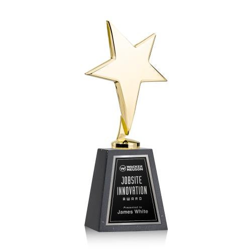 Trophies - Premium Metal Trophies - Spicer Gold Star on Tall Marble Base - Black