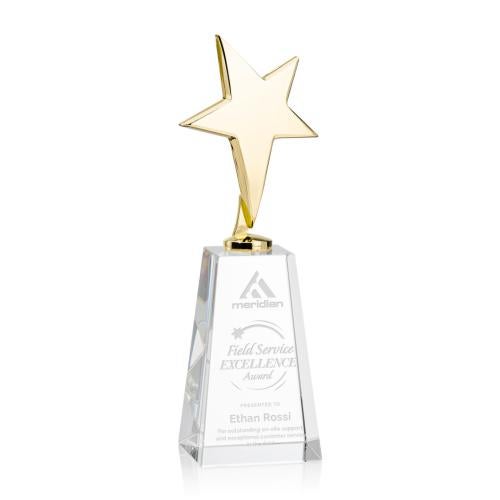 Trophies - Star Trophies - Spicer Gold Star on Tall Crystal Base - Clear