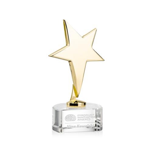 Trophies - Premium Metal Trophies - Spicer Gold Star on Half Round Base - Clear