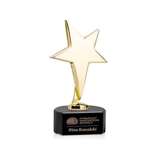 Trophies - Premium Metal Trophies - Spicer Gold Star on Half Round Base - Black