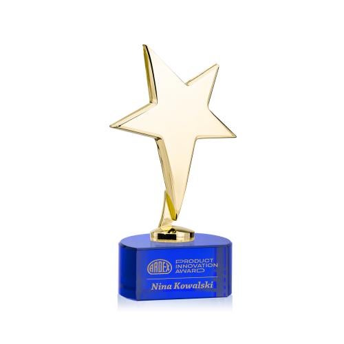Trophies - Premium Metal Trophies - Spicer Gold Star on Half Round Base - Blue
