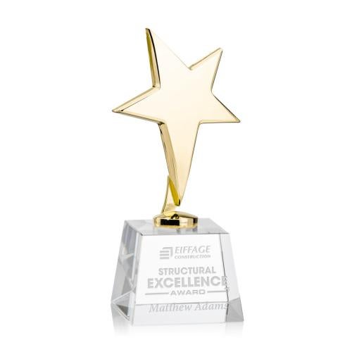 Trophies - Star Trophies - Spicer Gold Star on Small Crystal Base - Clear