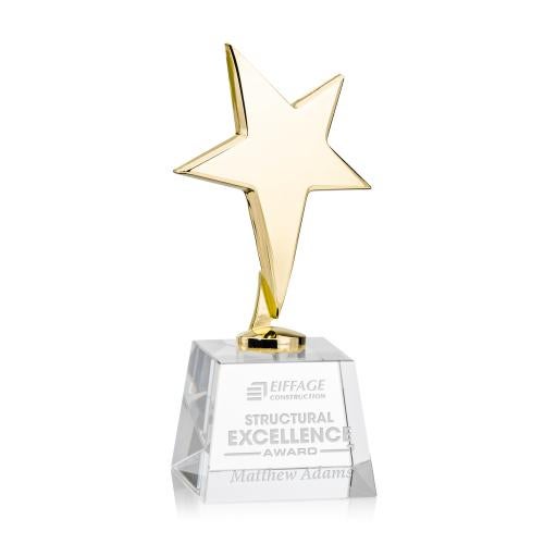 Trophies - Premium Metal Trophies - Spicer Gold Star on Small Crystal Base - Clear