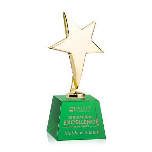 Trophies - Premium Metal Trophies - Spicer Gold Star on Small Crystal Base - Green