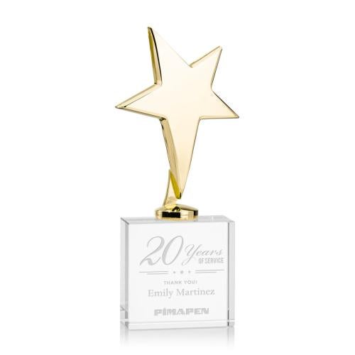 Trophies - Star Trophies - Spicer Gold Star on Woodlawn Base - Clear