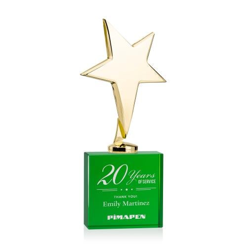 Trophies - Star Trophies - Spicer Gold Star on Woodlawn Base - Green