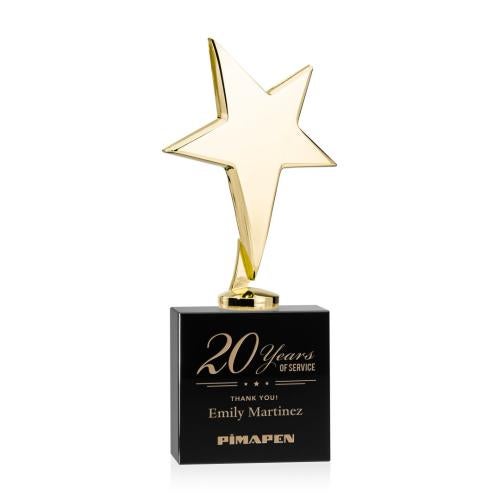 Trophies - Star Trophies - Spicer Gold Star on Woodlawn Base - Black