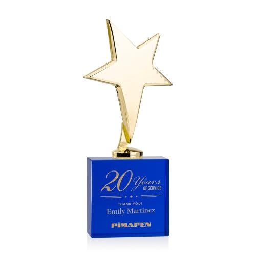 Trophies - Premium Metal Trophies - Spicer Gold Star on Woodlawn Base - Blue