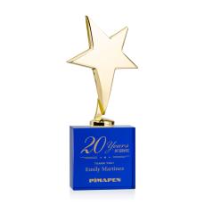 Spicer Gold Star on Woodlawn Base - Blue - Star Trophies