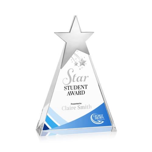 Awards and Plaques - Crystal Trophies - Hinkle Chrome Star Full Color Pyramid Crystal Trophy