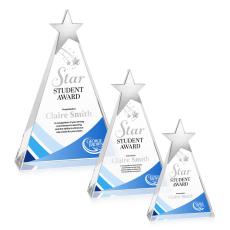 Hinkle Chrome Star Full Color Pyramid Crystal Trophy - Crystal Star Trophies
