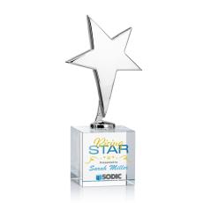 Spicer Chrome Star Full Color on Square Crystal Base Clear Metal Trophy - Custom Trophies
