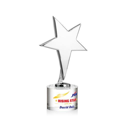 Awards and Plaques - Custom Trophies - Spicer Chrome Star Full Color on Round Base Clear Metal Trophy