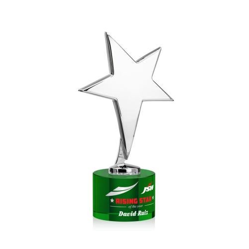 Awards and Plaques - Custom Trophies - Spicer Chrome Star Full Color on Round Base Green Metal Trophy