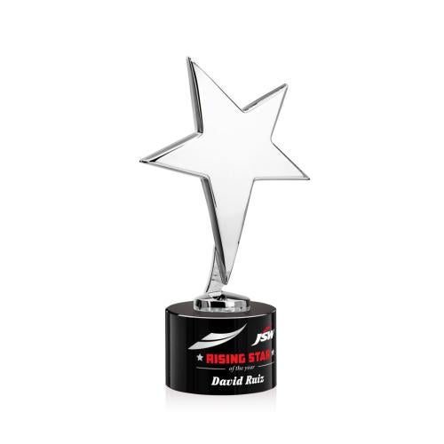 Awards and Plaques - Custom Trophies - Spicer Chrome Star Full Color on Round Base Black Metal Trophy