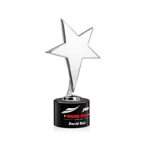 Awards and Plaques - Custom Trophies - Spicer Chrome Star Full Color on Round Base Black Metal Trophy