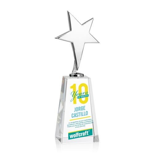 Awards and Plaques - Custom Trophies - Spicer Chrome Star Full Color on Tall Crystal Base Clear Metal Trophy