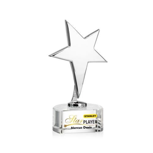 Awards and Plaques - Custom Trophies - Spicer Chrome Star Full Color on Half Round Base Clear Metal Trophy