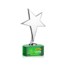 Spicer Chrome Star Full Color Metal on Half Round Base-Green Trophy - Trophies