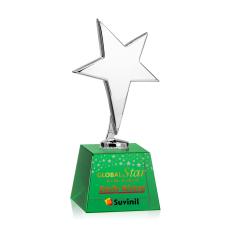 Spicer Chrome Star Full Color on Small Crystal Base Green Metal Trophy - Star Trophies